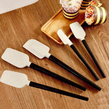 Set 5 Ustensile De Bucatarie, Din Silicon Si Lemn, Spatule De Diferite Dimensiuni, Termorezistente, Antiaderente, Alb-Negru - vivimall.ro
