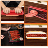 Feliator manual pentru hot-dog Vivimall, crestare carnati si hot-dog, manual, potrivit pentru gratar, 29.5 x 6.5 cm, din inox si ABS, rosu - vivimall.ro