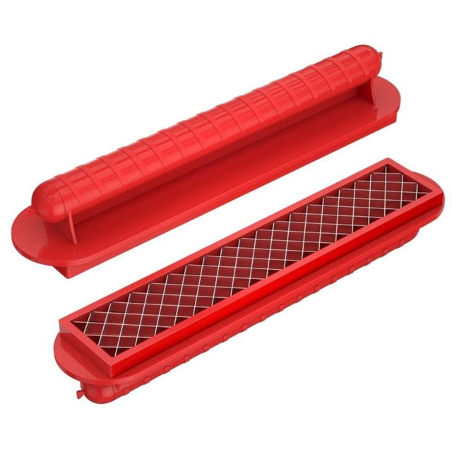 Feliator manual pentru hot-dog Vivimall, crestare carnati si hot-dog, manual, potrivit pentru gratar, 29.5 x 6.5 cm, din inox si ABS, rosu - vivimall.ro