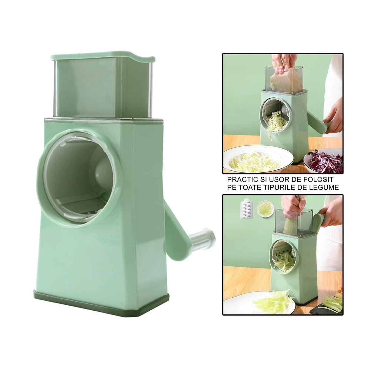Feliator Manual Pentru Legume 3 Lame Din Otel Inxodabil, 3 Tipuri De Feliere, Material Carcasa Abs, Latime Maxima Feliere 4 Mm, Baza De Tip Ventuza, Usor Si Sigur De Utilizat, 28.5 X 9,2 X 13.5 Cm, Verde - vivimall.ro