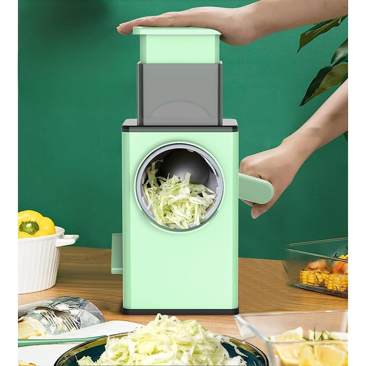 Feliator Manual Pentru Legume 3 Lame Din Otel Inxodabil, 3 Tipuri De Feliere, Material Carcasa Abs, Latime Maxima Feliere 4 Mm, Baza De Tip Ventuza, Usor Si Sigur De Utilizat, 28.5 X 9,2 X 13.5 Cm, Verde - vivimall.ro