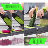 Feliator Multifunctional, Razatoare, 8 In 1, Pentru Fructe Si Legume, 10 Piese, Lame De Inox, Recipient Stocare, Separator Oua, Protectie Mana, Abs, 32.2X11.3 Cm, Verde/Gri - vivimall.ro