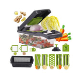 Feliator Multifunctional, Razatoare, 8 In 1, Pentru Fructe Si Legume, 10 Piese, Lame De Inox, Recipient Stocare, Separator Oua, Protectie Mana, Abs, 32.2X11.3 Cm, Verde/Gri - vivimall.ro