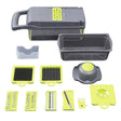 Feliator Multifunctional, Razatoare, 8 In 1, Pentru Fructe Si Legume, 10 Piese, Lame De Inox, Recipient Stocare, Separator Oua, Protectie Mana, Abs, 32.2X11.3 Cm, Verde/Gri - vivimall.ro