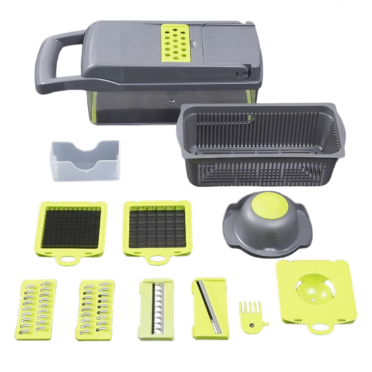 Feliator Multifunctional, Razatoare, 8 In 1, Pentru Fructe Si Legume, 10 Piese, Lame De Inox, Recipient Stocare, Separator Oua, Protectie Mana, Abs, 32.2X11.3 Cm, Verde/Gri - vivimall.ro