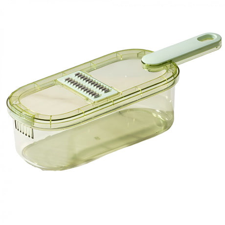 Feliator Multifunctional, 3 In 1, Pentru Fructe Si Legume, 6 Piese, Maner, Lame De Inox, Recipient Stocare, Protectie Mana, Abs, 35X12X9.4 Cm, Verde - vivimall.ro