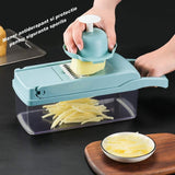 Feliator Multifuncțional, Răzătoare 8 în 1, Pentru Fructe și Legume, 10 Piese, Lame de Inox, Recipient Stocare, Separator Ouă, Protecție Mână, ABS, 32,2 x 11,3 cm, Albastru-Alb