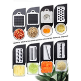 Feliator Multifuncțional, Răzătoare 8 în 1, Pentru Fructe și Legume, 10 Piese, Lame de Inox, Recipient Stocare, Separator Ouă, Protecție Mână, ABS, 32,2 x 11,3 cm, Albastru-Alb