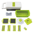 Feliator Multifunctional, Vivimall, Razatoare, 8 in 1, pentru Fructe si Legume, 10 Piese, Lame de Inox, Recipient Stocare, Separator Oua, Protectie Mana, ABS, 67.5x38.5x49.5 cm, Verde/Alb - vivimall.ro