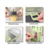 Feliator Multifunctional, Razatoare, 8 In 1, Pentru Fructe Si Legume, 12 Piese, Lame De Inox, Recipient Stocare, Separator Oua, Protectie Mana, Abs, Gri/Verde, 29.5X9X21.8 Cm - vivimall.ro