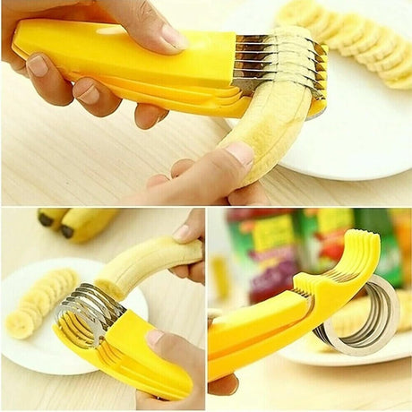 Feliator Pentru Alimente, Accesoriu Pentru Bucatarie, Cutit Pentru Legume Si Fructe, Model Banana, Ergonomic, 17.5X5X4 Cm, Galben - vivimall.ro