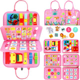 Carte Senzoriala Educativa Montessori 7In1, 26 De Activitati, Dezvoltare Abilitati Motorii, 4 Pagini, Model Dinozauri, 28X22X7 Cm, Roz - vivimall.ro