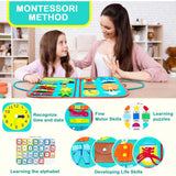 Carte Senzoriala Educativa Montessori, Vivimall, cu Activitati, Dezvoltare Abilitati Motorii, 4 Pagini, Model Spatiu Cosmic, 28x22x7 cm, Albastru