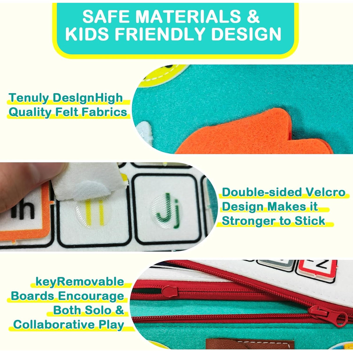 Carte Senzoriala Educativa Montessori, Vivimall, cu Activitati, Dezvoltare Abilitati Motorii, 4 Pagini, Model Spatiu Cosmic, 28x22x7 cm, Albastru