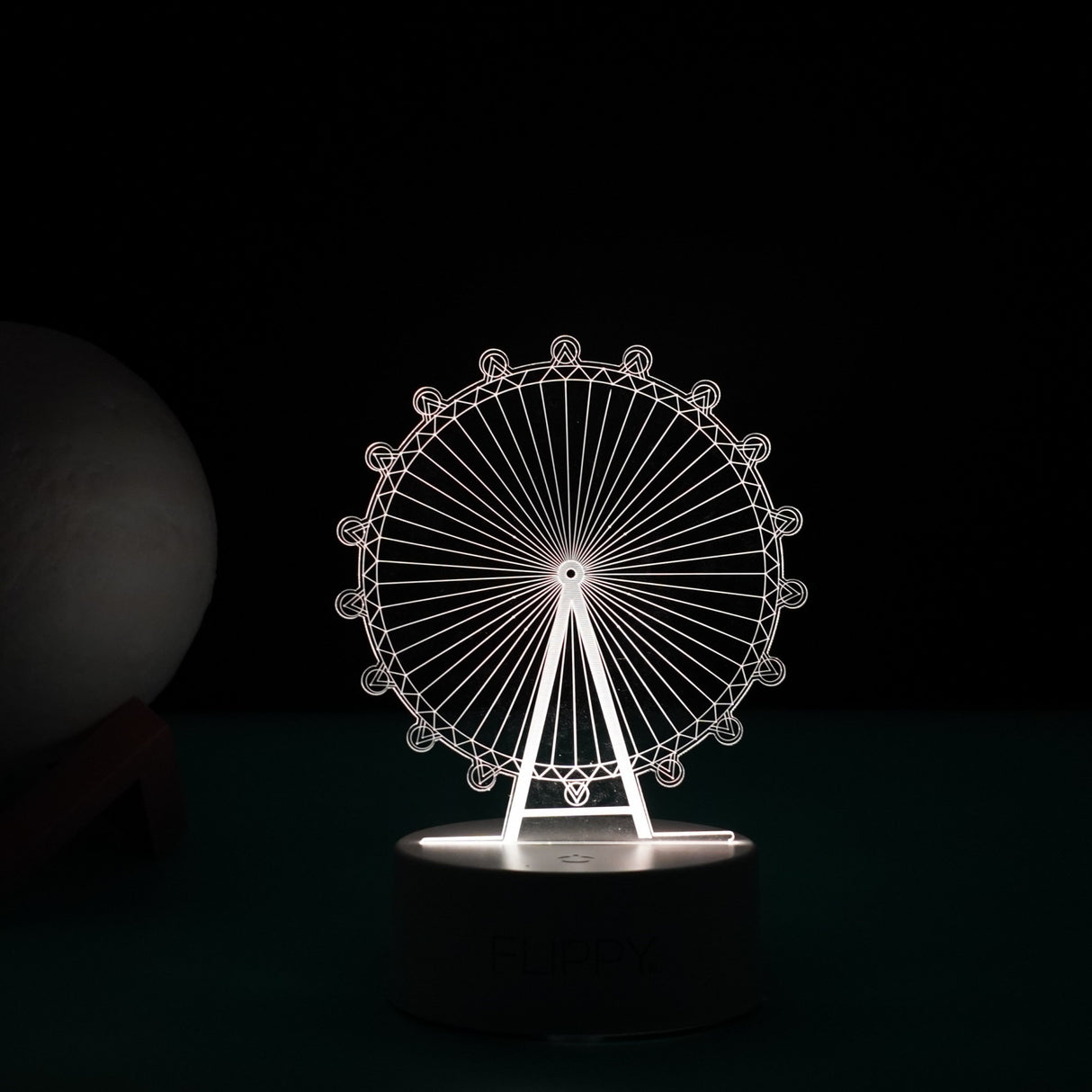Lampa Led Decorativa, 3D, Roata Panoramica, Cu Telecomanda, Doua Moduri De Alimentare Usb Si Baterii, 20 Cm Inaltime, Din Material Acril Si Lumina A, Alb - vivimall.ro
