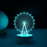 Lampa Led Decorativa, 3D, Roata Panoramica, Cu Telecomanda, Doua Moduri De Alimentare Usb Si Baterii, 20 Cm Inaltime, Din Material Acril Si Lumina A, Alb - vivimall.ro