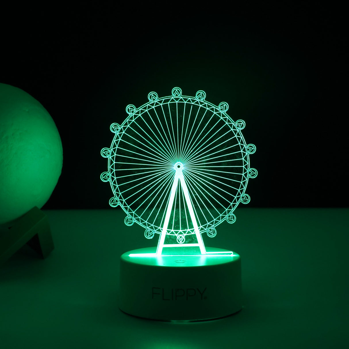 Lampa Led Decorativa, 3D, Roata Panoramica, Cu Telecomanda, Doua Moduri De Alimentare Usb Si Baterii, 20 Cm Inaltime, Din Material Acril Si Lumina A, Alb - vivimall.ro