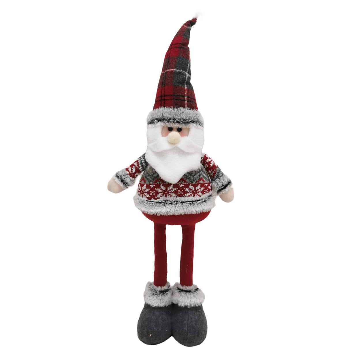 Figurina Decorativa, Pentru Craciun, Mos Craciun, Picioare Telescopice, Inaltime Reglabila 44-54Cm, Bluza Cu Fulgi, Rosu/ - vivimall.ro