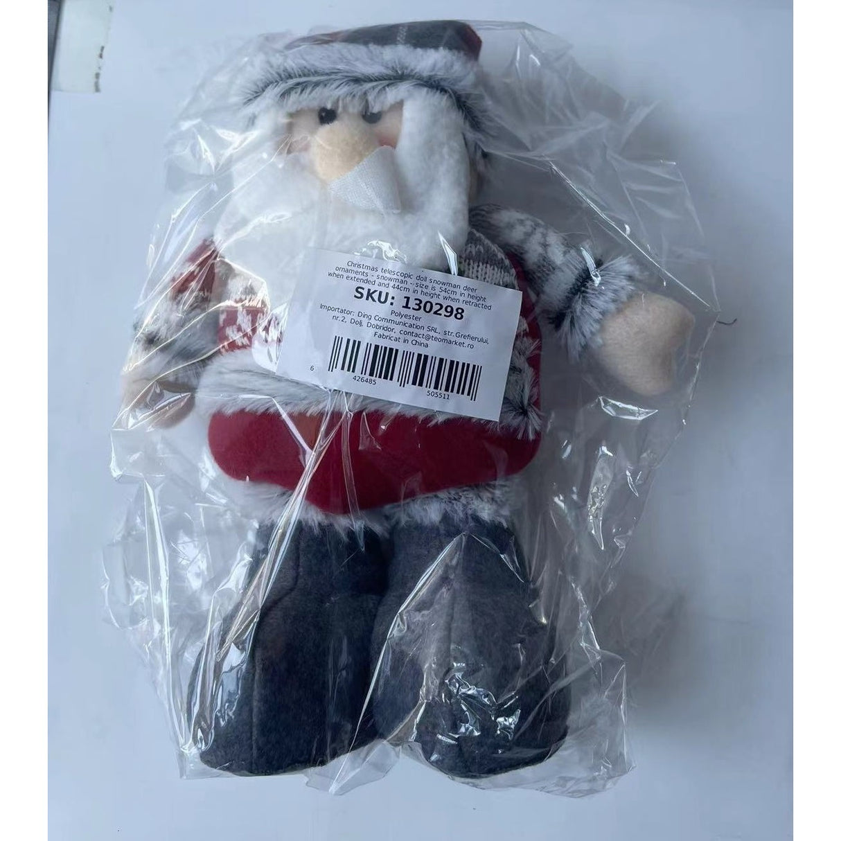Figurina Decorativa, Pentru Craciun, Mos Craciun, Picioare Telescopice, Inaltime Reglabila 44-54Cm, Bluza Cu Fulgi, Rosu/ - vivimall.ro