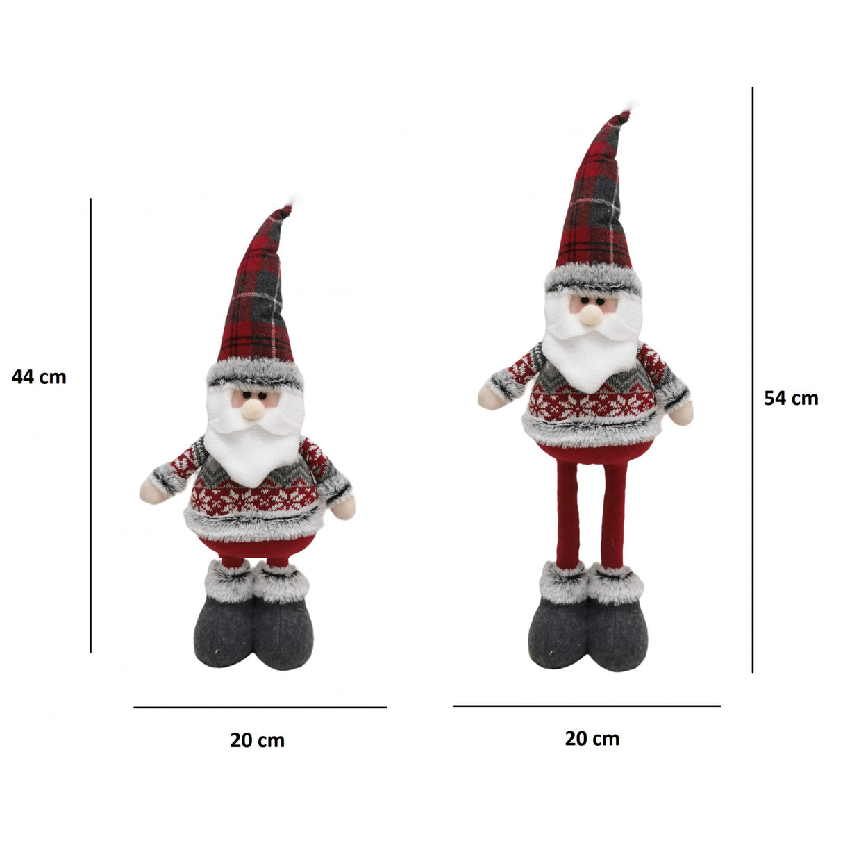 Figurina Decorativa, Pentru Craciun, Mos Craciun, Picioare Telescopice, Inaltime Reglabila 44-54Cm, Bluza Cu Fulgi, Rosu/ - vivimall.ro