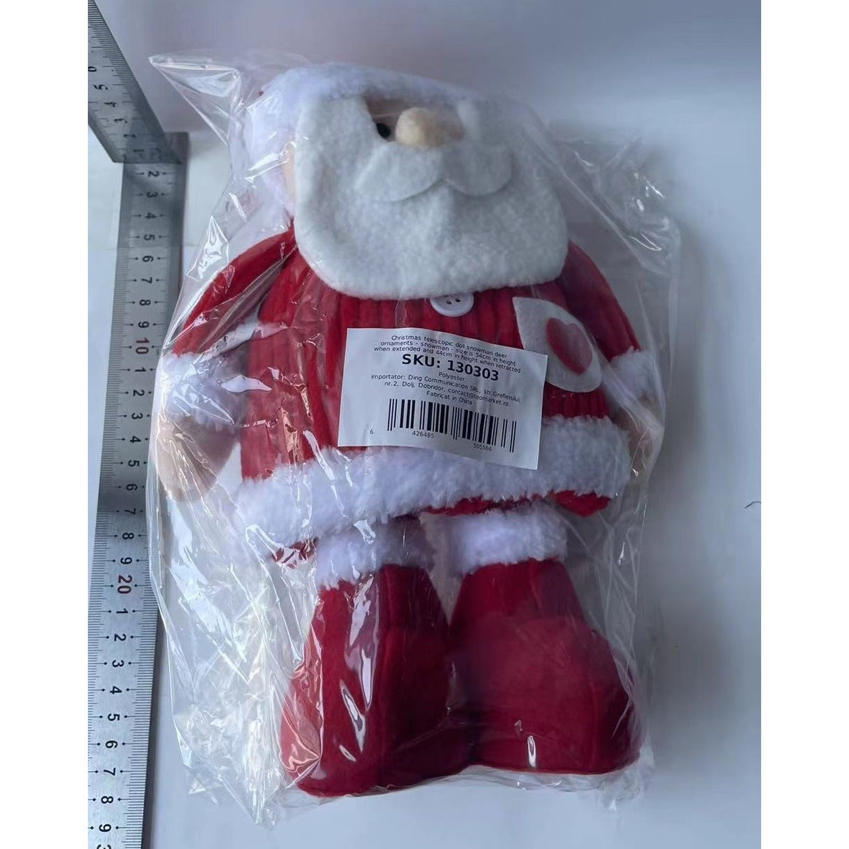 Figurina Decorativa, Pentru Craciun, Mos Craciun, Picioare Telescopice, Inaltime Reglabila 44-54Cm, Caciula Cu Inimioare, /Rosu - vivimall.ro