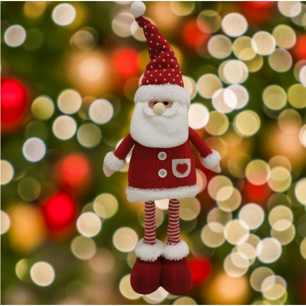 Figurina Decorativa, Pentru Craciun, Mos Craciun, Picioare Telescopice, Inaltime Reglabila 44-54Cm, Caciula Cu Inimioare, /Rosu - vivimall.ro