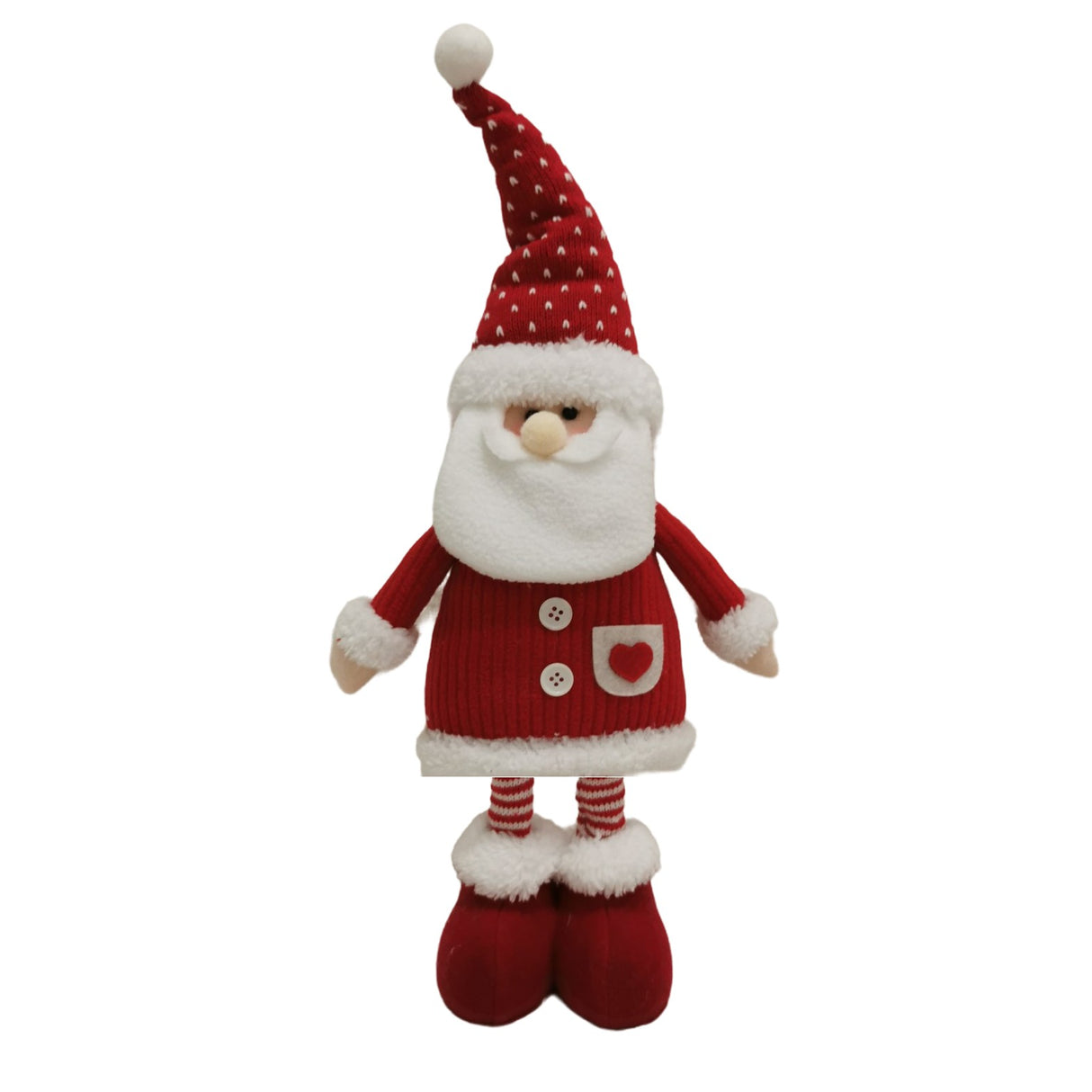Figurina Decorativa, Pentru Craciun, Mos Craciun, Picioare Telescopice, Inaltime Reglabila 44-54Cm, Caciula Cu Inimioare, /Rosu - vivimall.ro