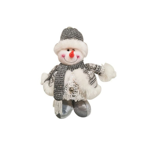 Figurina Decorativa, Pentru Craciun, Om De Zapada, Picioare Telescopice, Inaltime Reglabila 33- 70 Cm, Pantaloni Luciosi, Alb/ - vivimall.ro
