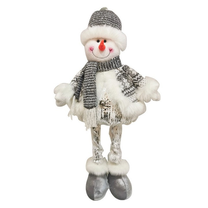 Figurina Decorativa, Pentru Craciun, Om De Zapada, Picioare Telescopice, Inaltime Reglabila 33- 70 Cm, Pantaloni Luciosi, Alb/ - vivimall.ro