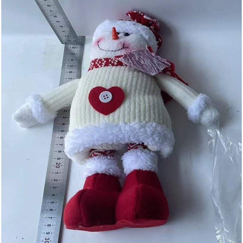 Figurina Decorativa, Pentru Craciun, Om De Zapada, Picioare Telescopice, Inaltime Reglabila 44-54Cm, Caciula Cu Inimioare, /Rosu - vivimall.ro
