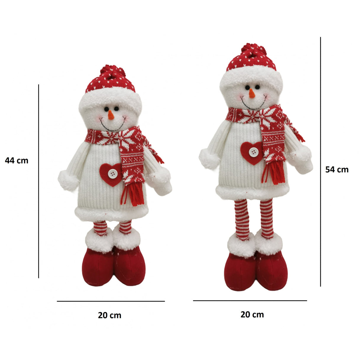 Figurina Decorativa, Pentru Craciun, Om De Zapada, Picioare Telescopice, Inaltime Reglabila 44-54Cm, Caciula Cu Inimioare, /Rosu - vivimall.ro