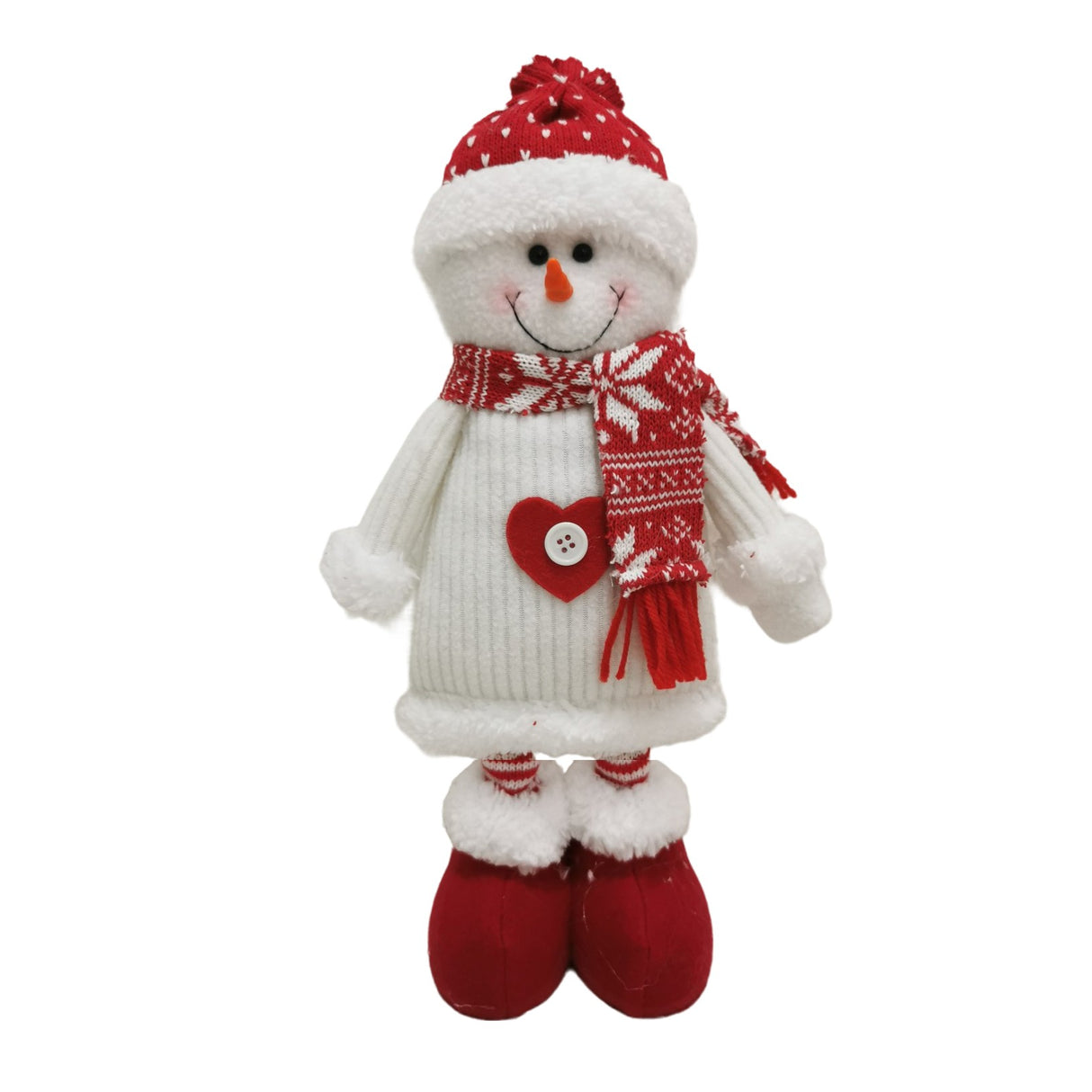 Figurina Decorativa, Pentru Craciun, Om De Zapada, Picioare Telescopice, Inaltime Reglabila 44-54Cm, Caciula Cu Inimioare, /Rosu - vivimall.ro