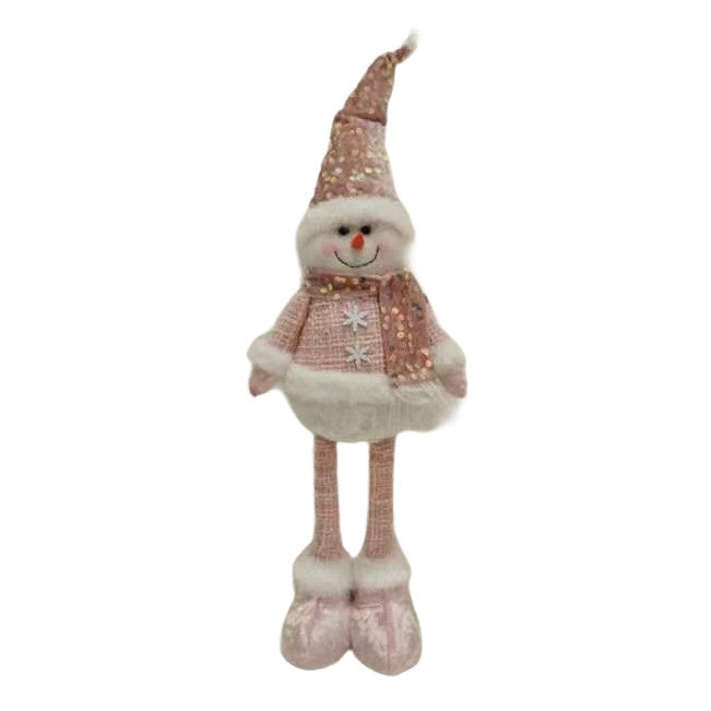 Figurina Decorativa, Pentru Craciun, Om De Zapada, Picioare Telescopice, Inaltime Reglabila 44-54Cm, Caciula Cu Paiete - vivimall.ro
