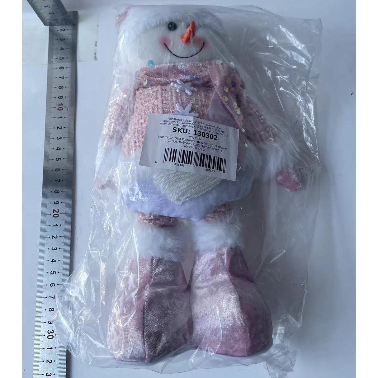 Figurina Decorativa, Pentru Craciun, Om De Zapada, Picioare Telescopice, Inaltime Reglabila 44-54Cm, Caciula Cu Paiete - vivimall.ro