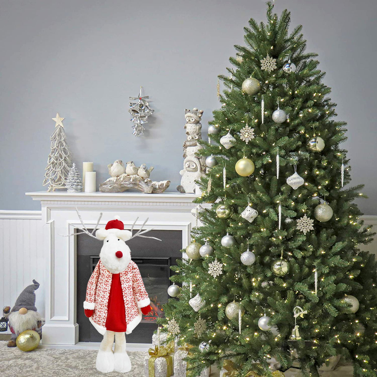 Figurina Decorativa, Pentru Craciun, Ren, Picioare Telescopice, Inaltime Reglabila 42 - 80 Cm, Cu Haina, /Rosu - vivimall.ro