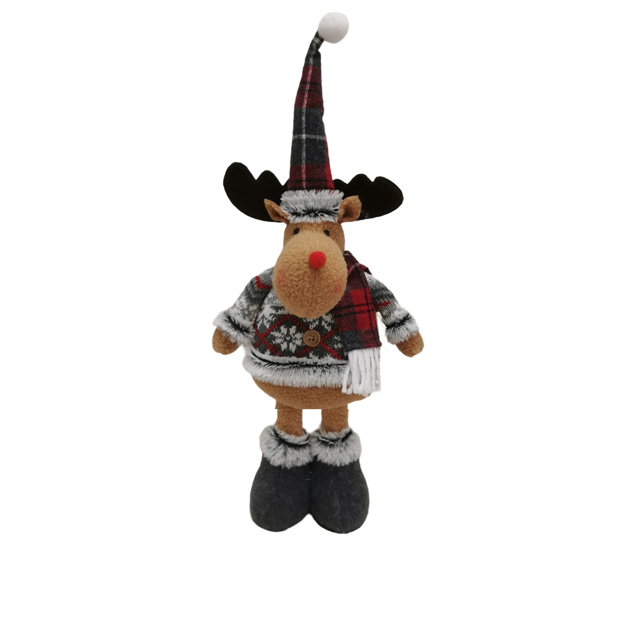 Figurina Decorativa, Pentru Craciun, Ren, Picioare Telescopice, Inaltime Reglabila 44-54Cm, Bluza Cu Fulgi, Rosu/ - vivimall.ro