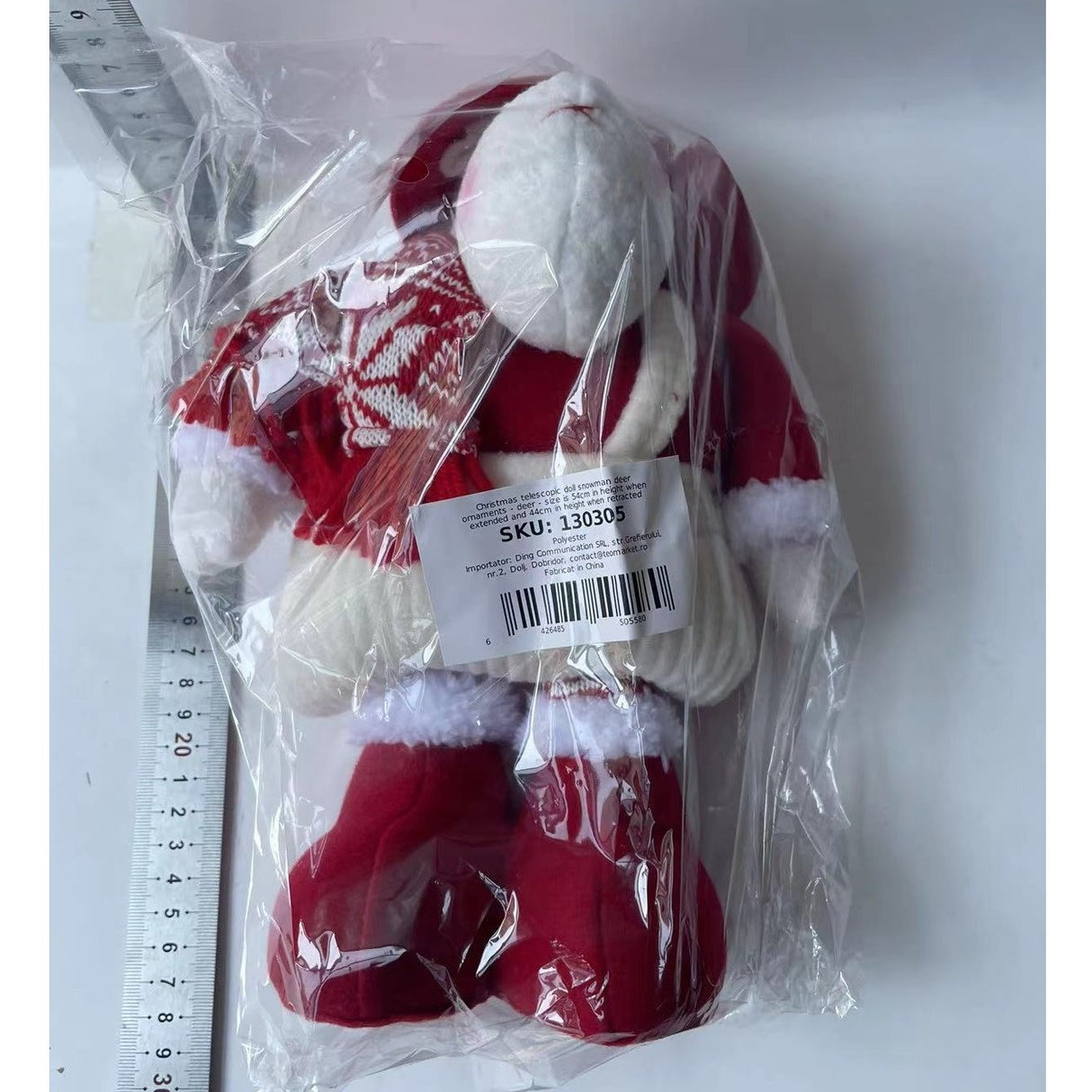 Figurina Decorativa, Pentru Craciun, Ren, Picioare Telescopice, Inaltime Reglabila 44-54Cm, Caciula Cu Inimioare, /Rosu - vivimall.ro