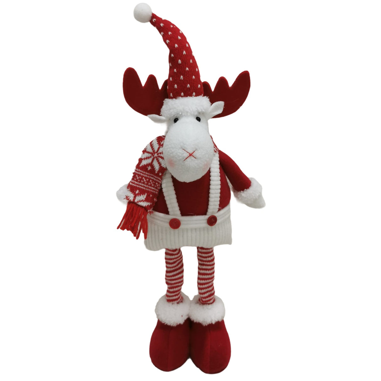 Figurina Decorativa, Pentru Craciun, Ren, Picioare Telescopice, Inaltime Reglabila 44-54Cm, Caciula Cu Inimioare, /Rosu - vivimall.ro