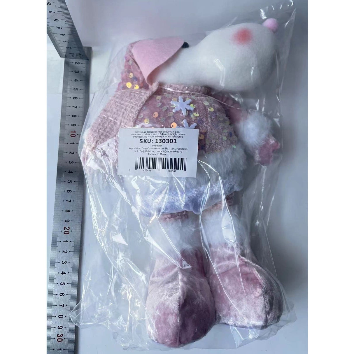 Figurina Decorativa, Pentru Craciun, Ren, Picioare Telescopice, Inaltime Reglabila 44-54Cm, Bluza Cu Paiete - vivimall.ro