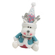 Figurină decorativă ren de Crăciun cu pălărie, costum albastru-roz-alb, 34x20x12 cm, vedere frontală