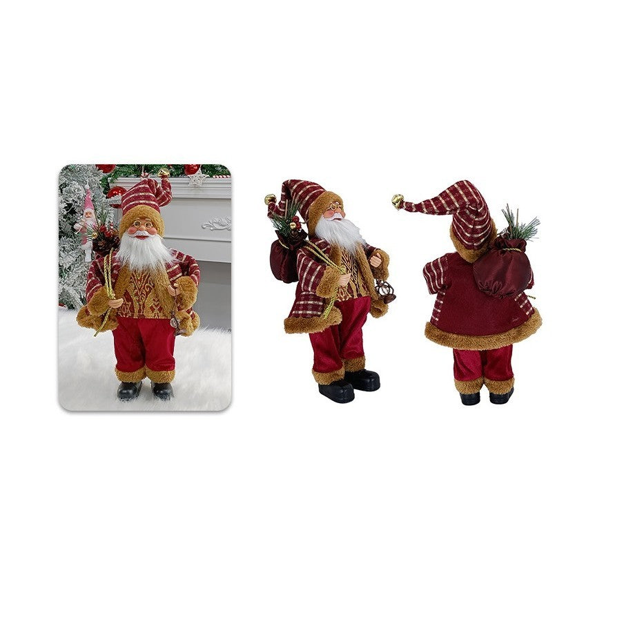 Figurina Decorativa Craciun, Mos Craciun Asezat Cu Sac Si Felinar, Material Plastic+Textil, Interior/Exterior, Rosu/, Resigilat - vivimall.ro