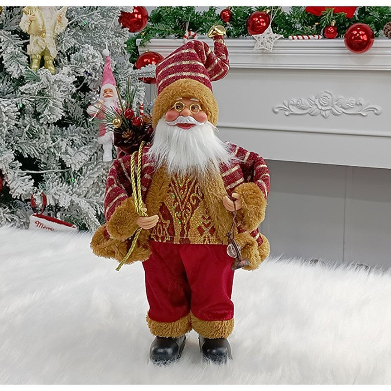 Figurina Decorativa Craciun, Mos Craciun Asezat Cu Sac Si Felinar, Material Plastic+Textil, Interior/Exterior, Rosu/, Resigilat - vivimall.ro
