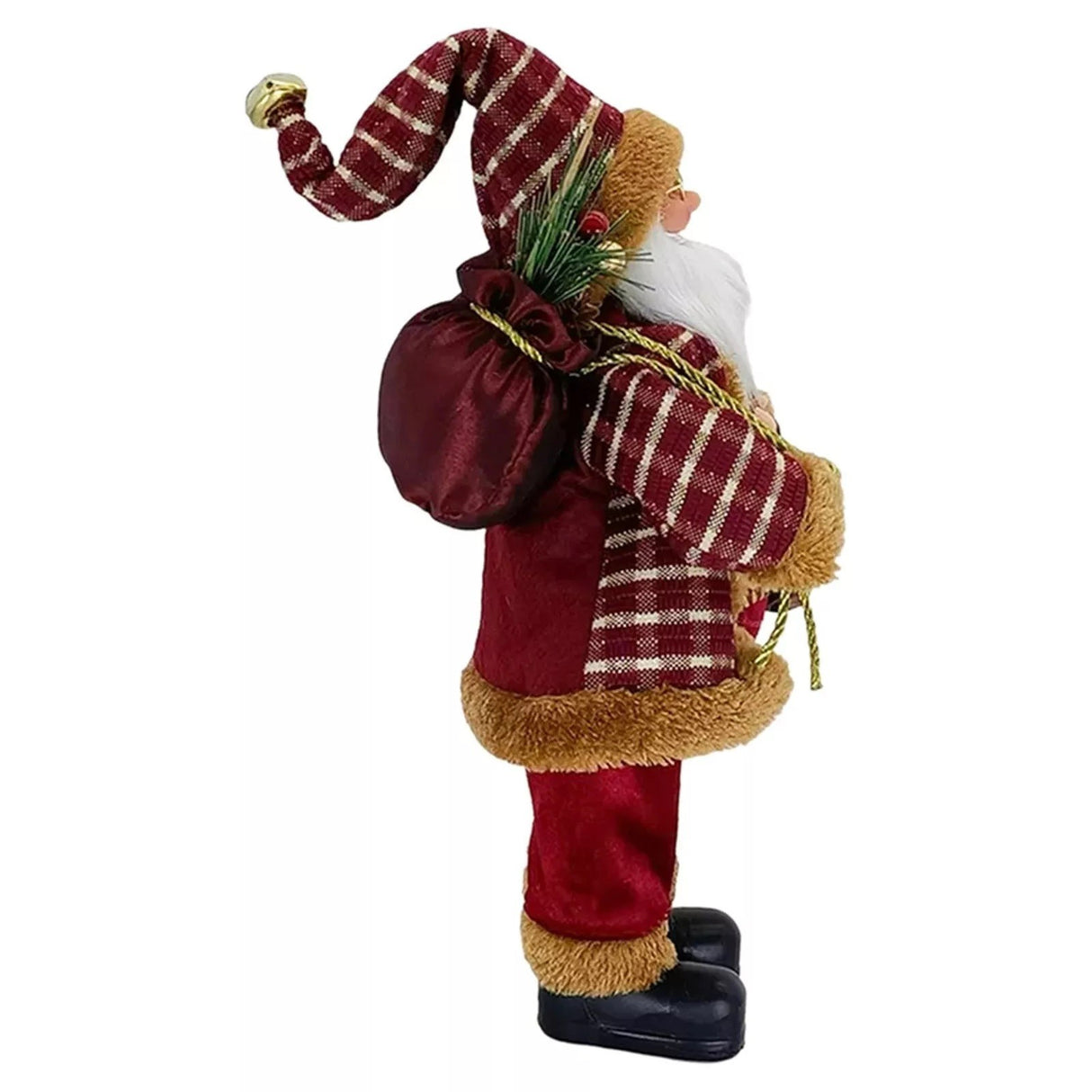 Figurina Decorativa Craciun, Mos Craciun Asezat Cu Sac Si Felinar, Material Plastic+Textil, Interior/Exterior, Rosu/, Resigilat - vivimall.ro