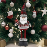 Figurina Decorativa, Pentru Craciun, Mos Craciun, Picioare Telescopice, Inaltime Reglabila 44-54Cm, Bluza Cu Fulgi, Rosu/ - vivimall.ro