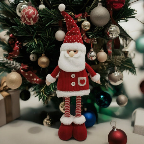 Figurina Decorativa, Pentru Craciun, Mos Craciun, Picioare Telescopice, Inaltime Reglabila 44-54Cm, Caciula Cu Inimioare, /Rosu - vivimall.ro