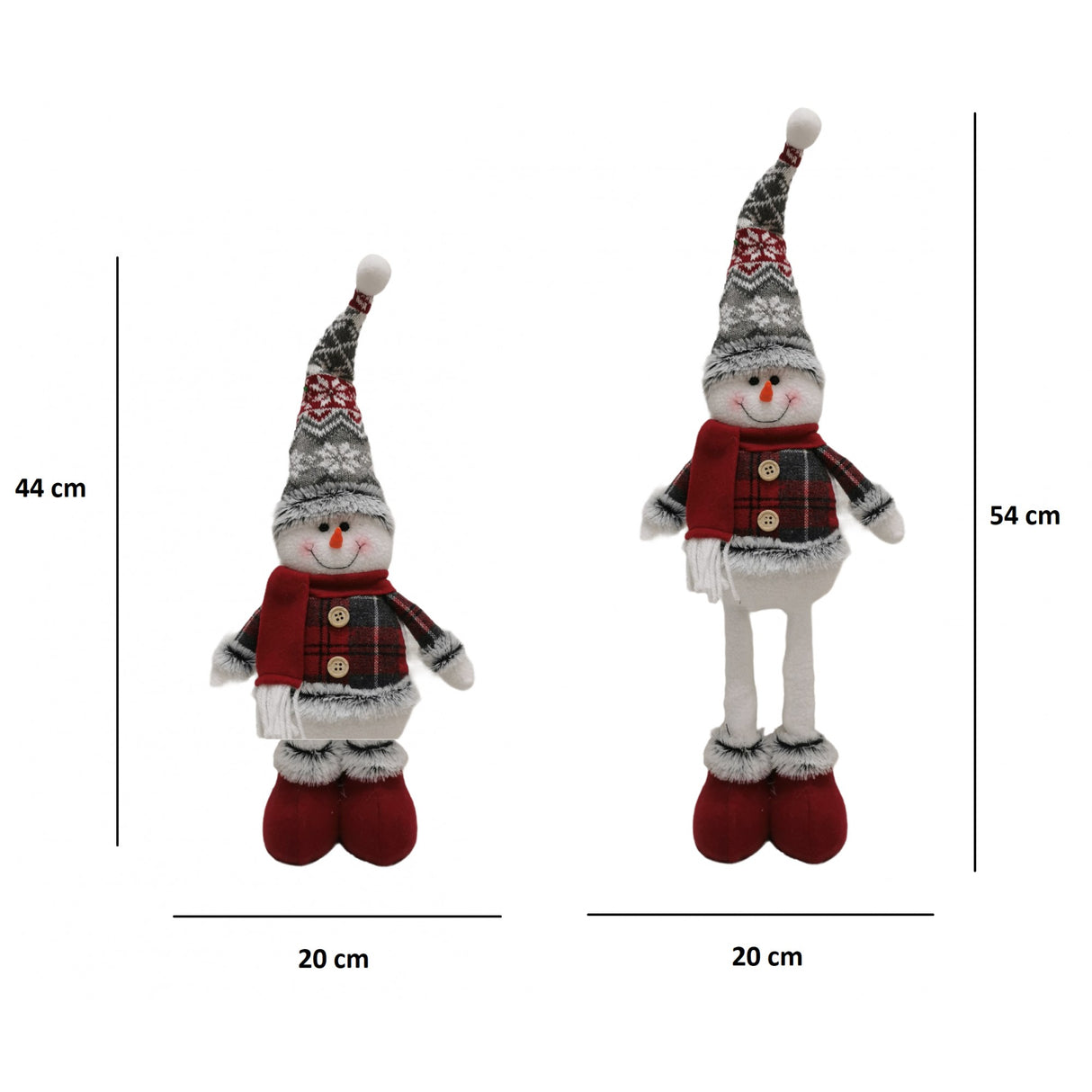 Figurina Decorativa, Pentru Craciun, Om De Zapada, Picioare Telescopice, Inaltime Reglabila 44-54Cm, Caciula Cu Fugi, Rosu/ - vivimall.ro