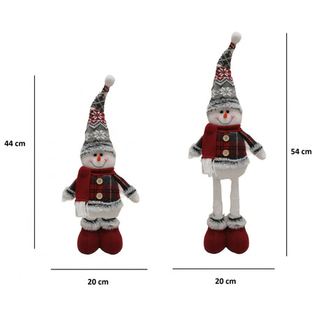 Figurina Decorativa, Pentru Craciun, Om De Zapada, Picioare Telescopice, Inaltime Reglabila 44-54Cm, Caciula Cu Fugi, Rosu/ - vivimall.ro