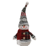 Figurina Decorativa, Pentru Craciun, Flippy, Om de Zapada, Picioare Telescopice, Inaltime Reglabila 44-54cm, Caciula cu Fugi, Rosu/Gri
