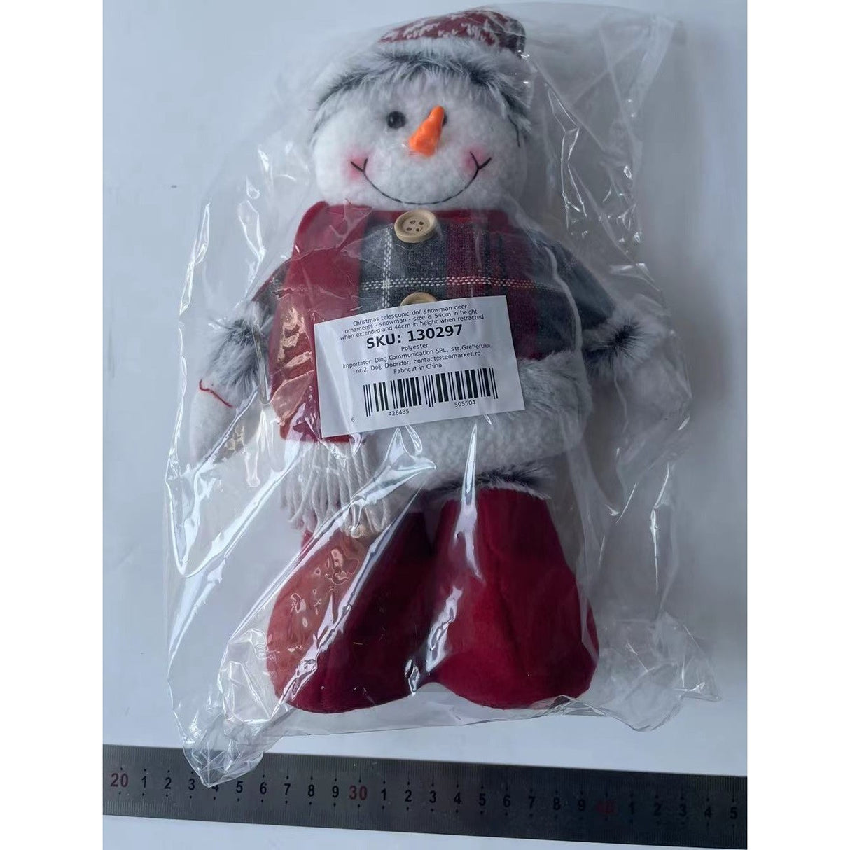 Figurina Decorativa, Pentru Craciun, Om De Zapada, Picioare Telescopice, Inaltime Reglabila 44-54Cm, Caciula Cu Fugi, Rosu/ - vivimall.ro