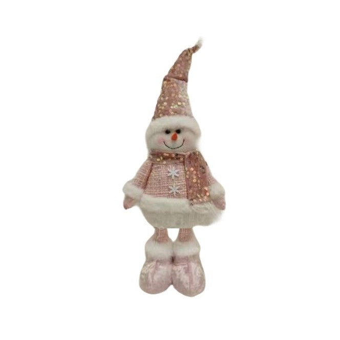 Figurina Decorativa, Pentru Craciun, Om De Zapada, Picioare Telescopice, Inaltime Reglabila 44-54Cm, Caciula Cu Paiete - vivimall.ro